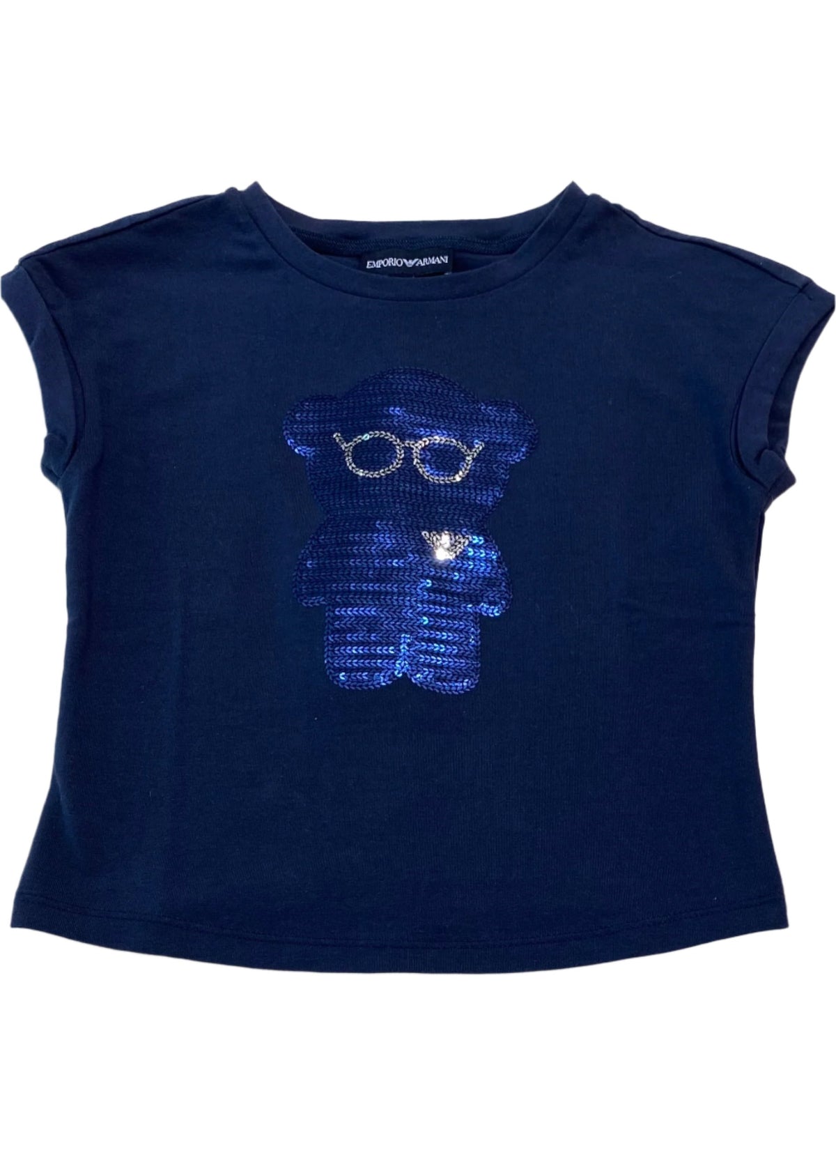 Navy Blue Manga Bear Sequins T-Shirt