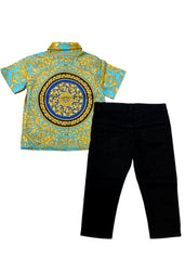 All-Over Baroque Frenzy Polo Top and Pants Set