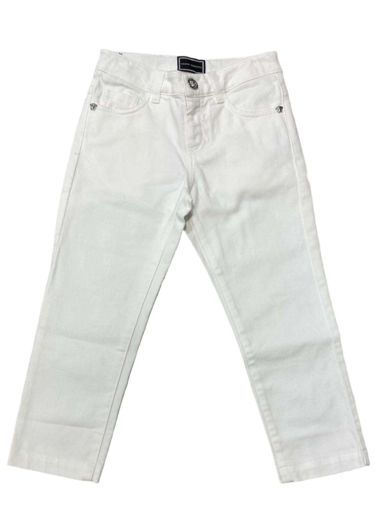 White Plain Medusa Button Jeans