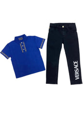 'VERSACE' Label Strip Top and Pants Set