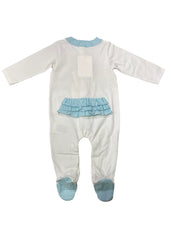 Blue Little Girl Flower Basket Embroidery Romper