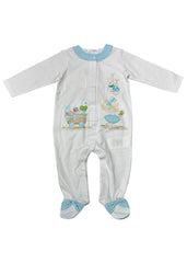 Blue Little Girl Flower Basket Embroidery Romper