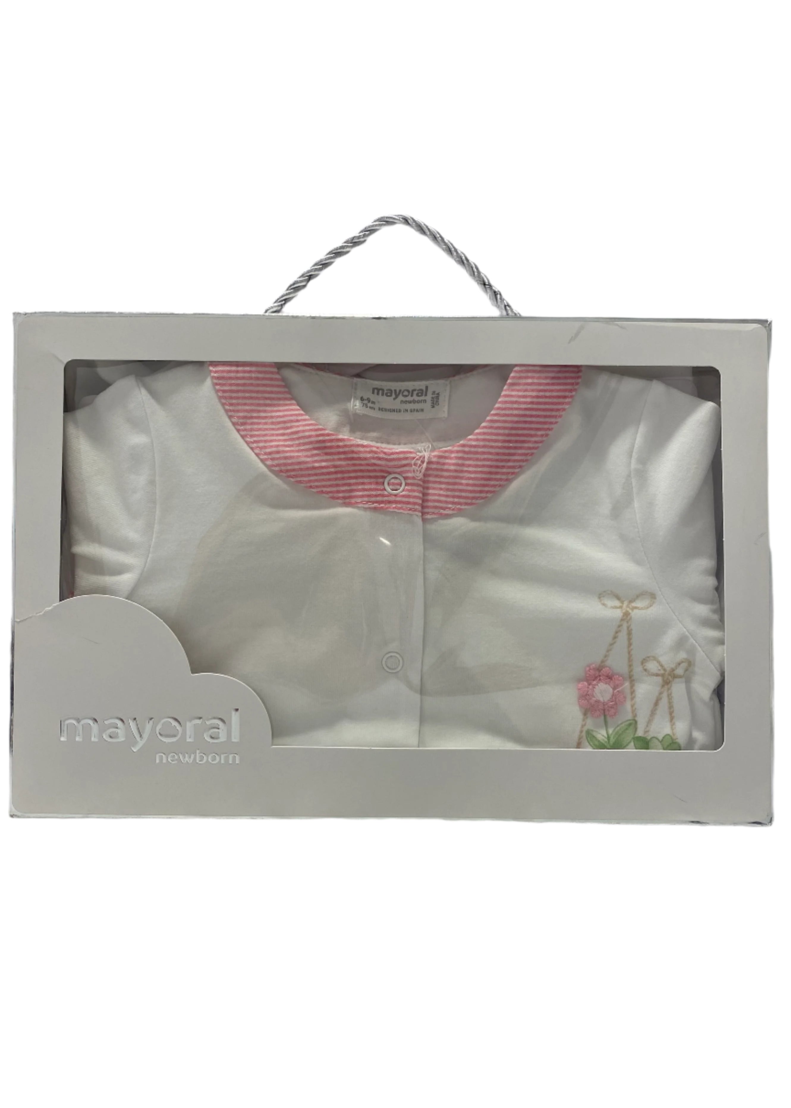 Pink Little Girl Flower Basket Embroidery Romper