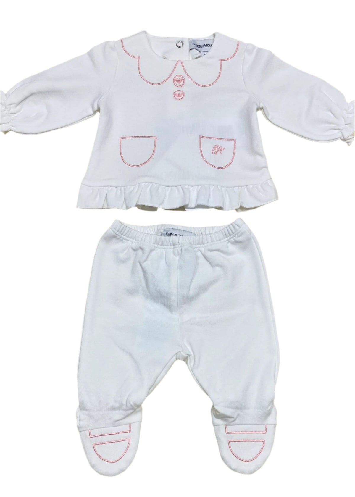 Frills and Hem Blouse with Footed Trousers