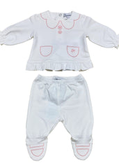 Frills and Hem Blouse with Footed Trousers