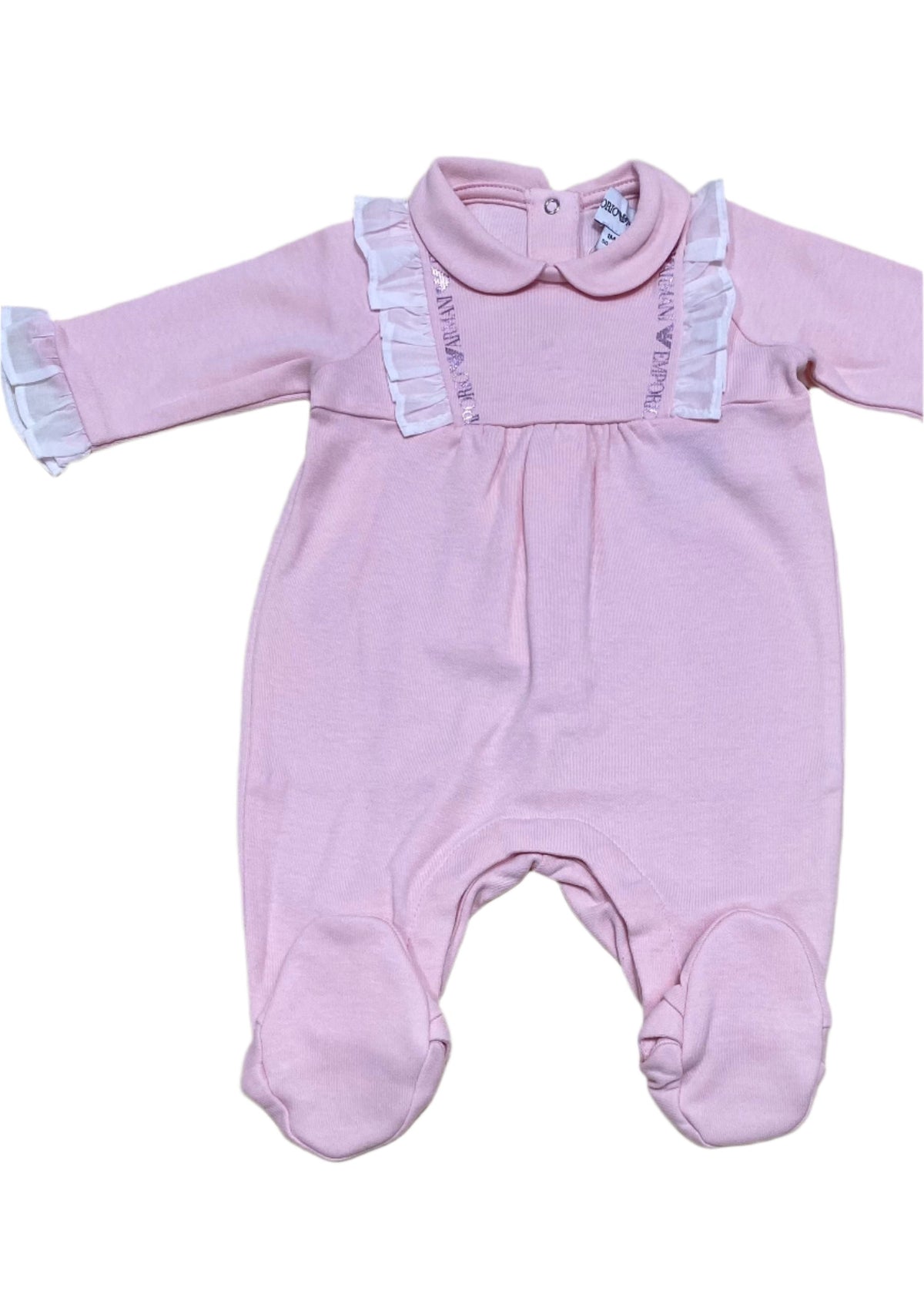 Collared and Front Ruffle Design with 'Emporio Armani' Print Romper Suit