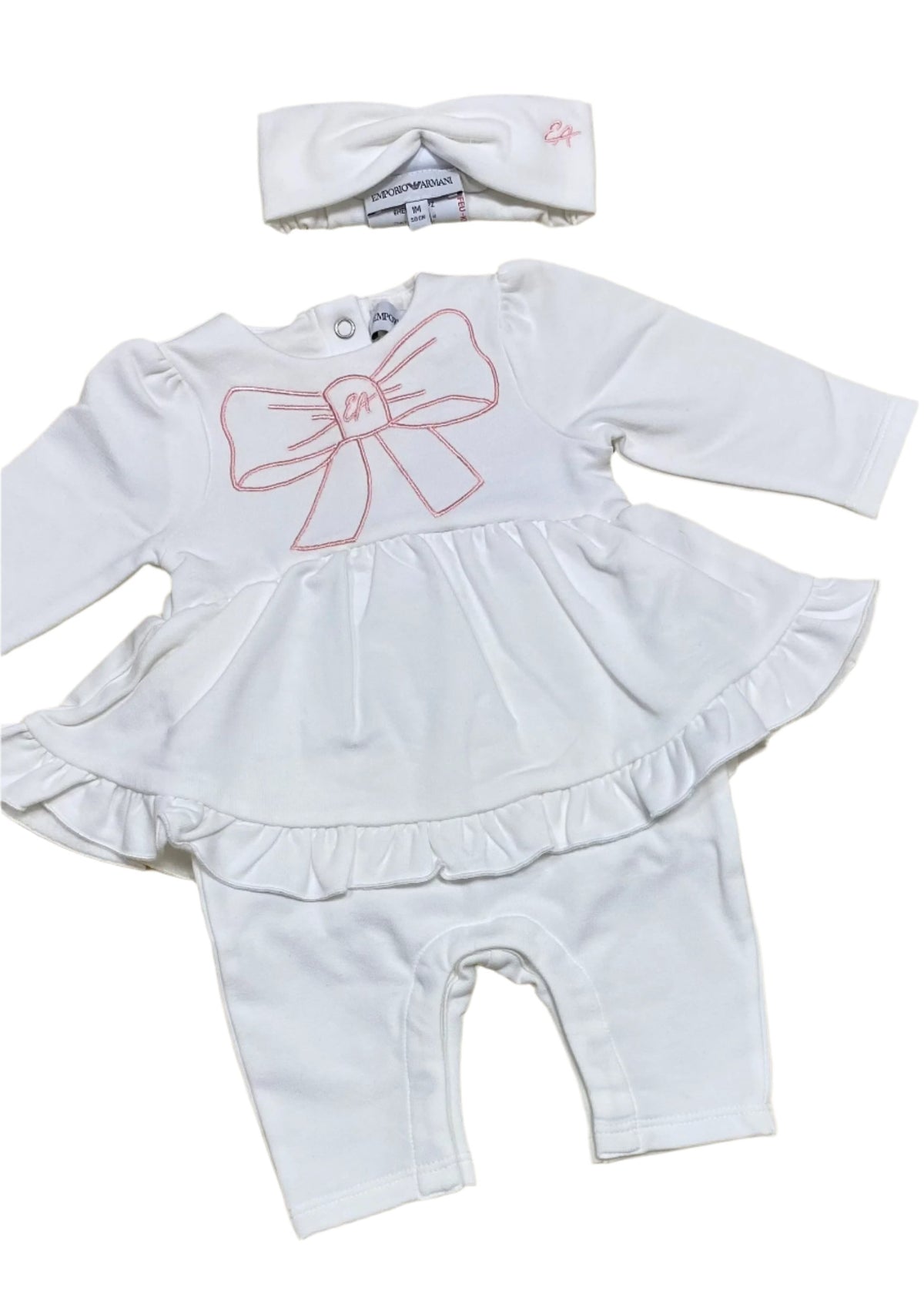 Embroidered Ribbon Design Romper Suit with Headband