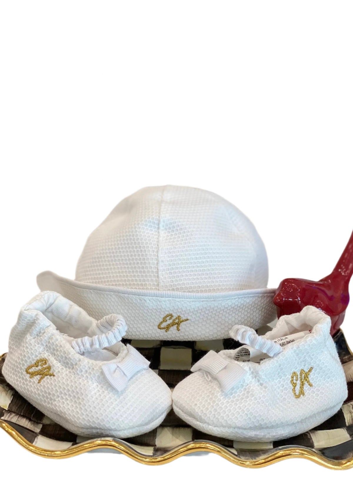 Gold 'EA' Embroidery Mesh Hat and Shoes Set