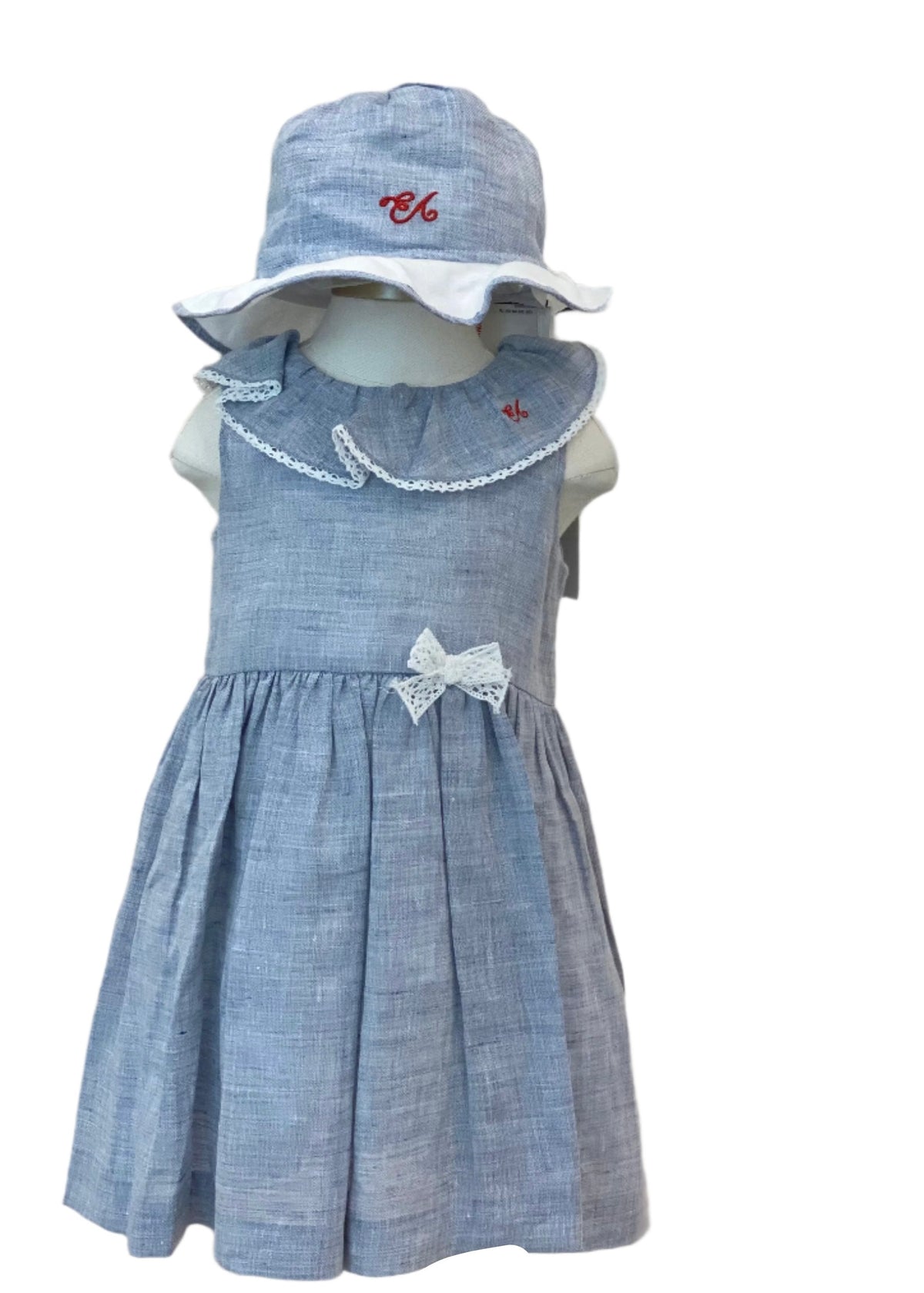 Plain Linen Dress and Hat Set