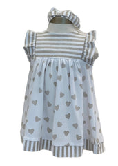 Beige Stripe and Hearts Print Dress with Headband