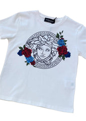 Versace Medusa Logo and Roses Print