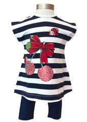 Stripe Cherry Print Top and Leggings Set