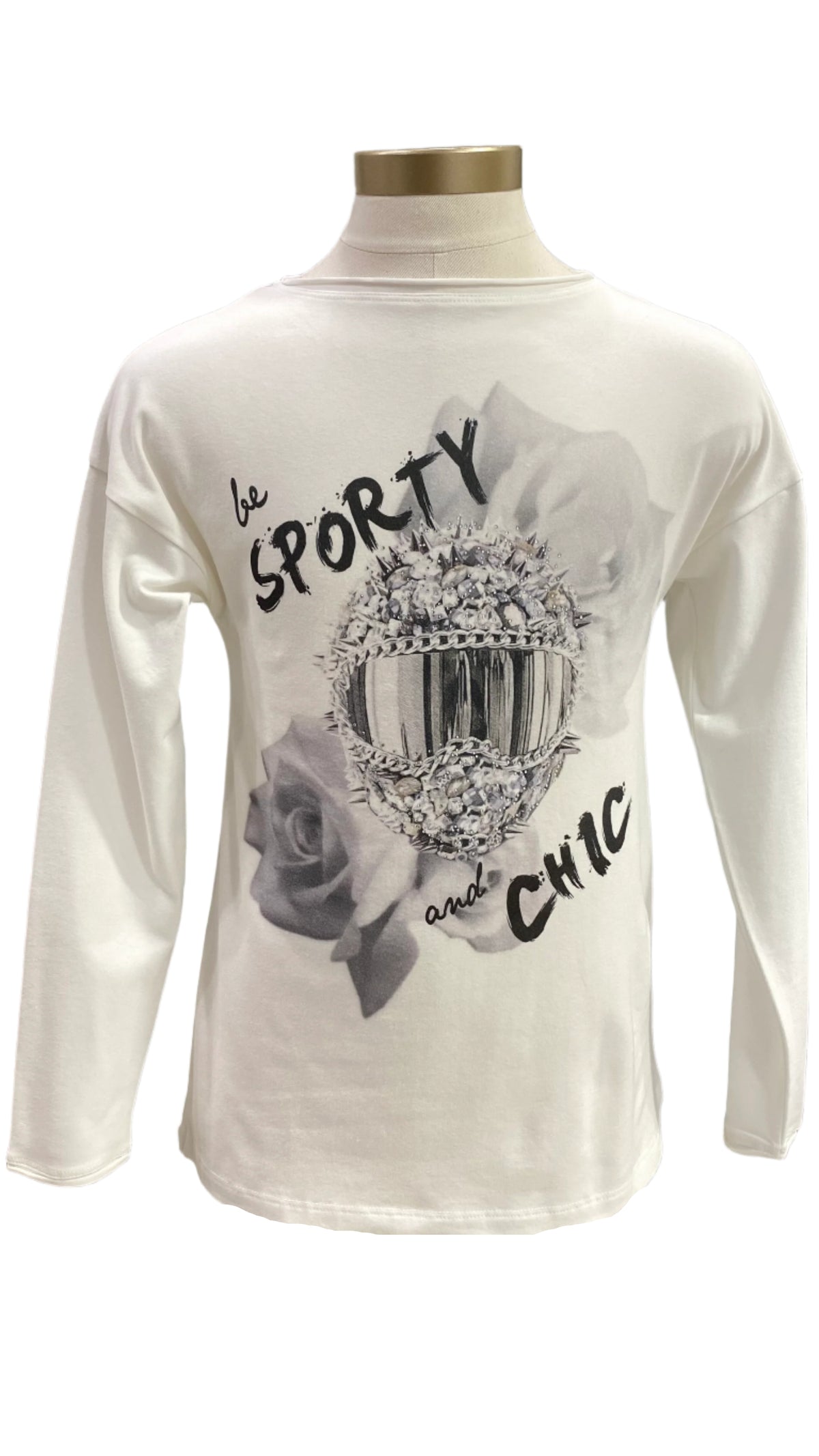 White Black Sporty & Chic Long Sleeve T-Shirt