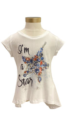 White Multi Gioiello Flare Long Back Short Sleeve T-Shirt