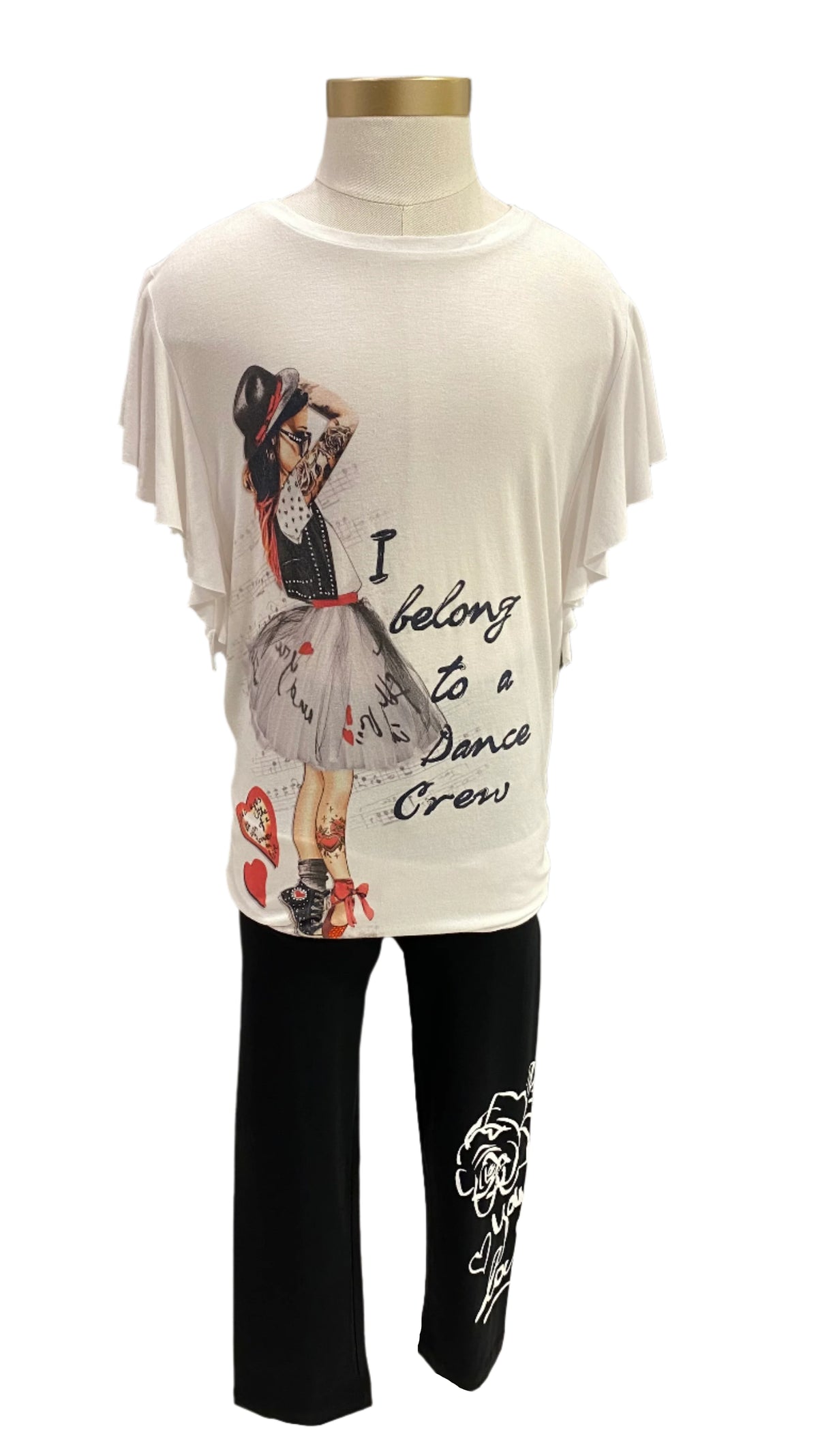 White Black Red Crew Abigail Set Leggings Set