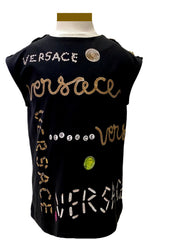 Black Versace Writing Print Sleeveless Top