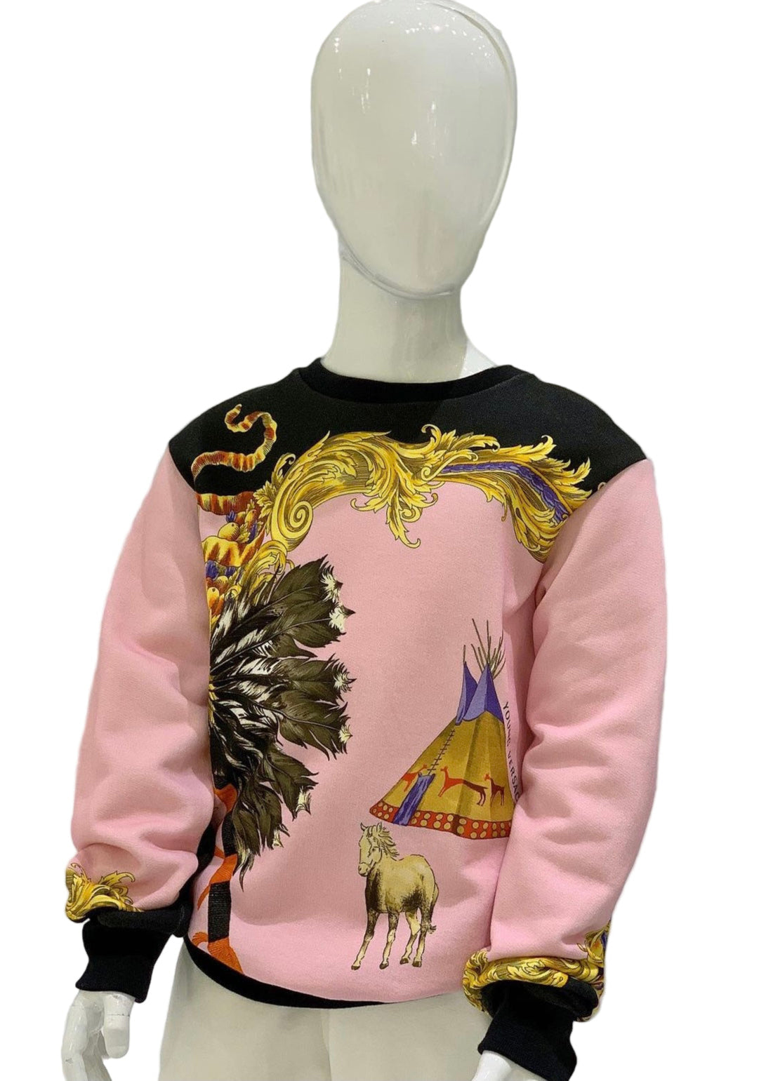 Pink Black Multi Tribal Theme Print Sweater
