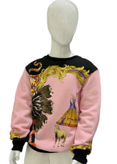 Pink Black Multi Tribal Theme Print Sweater
