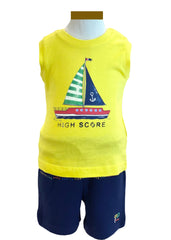 Yellow Sailboat Print Sleeveless Top with Short Set