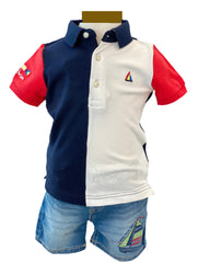 Color Block Shirt with Short Set