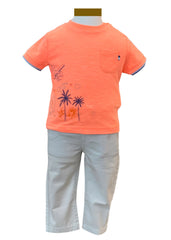Orange Top with Island Print and Pants Set