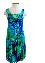 Jungle Leaf Print Pleat Dress