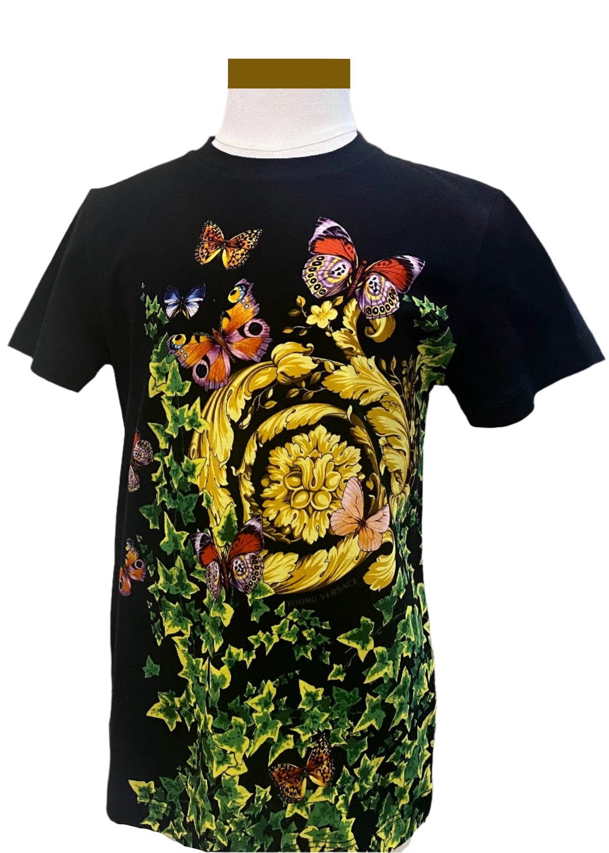 Black Gold Baroque with Butterfly Print Short Sleeve T-Shirt