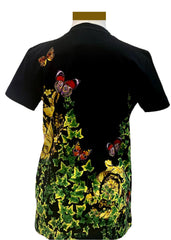 Black Gold Baroque with Butterfly Print Short Sleeve T-Shirt