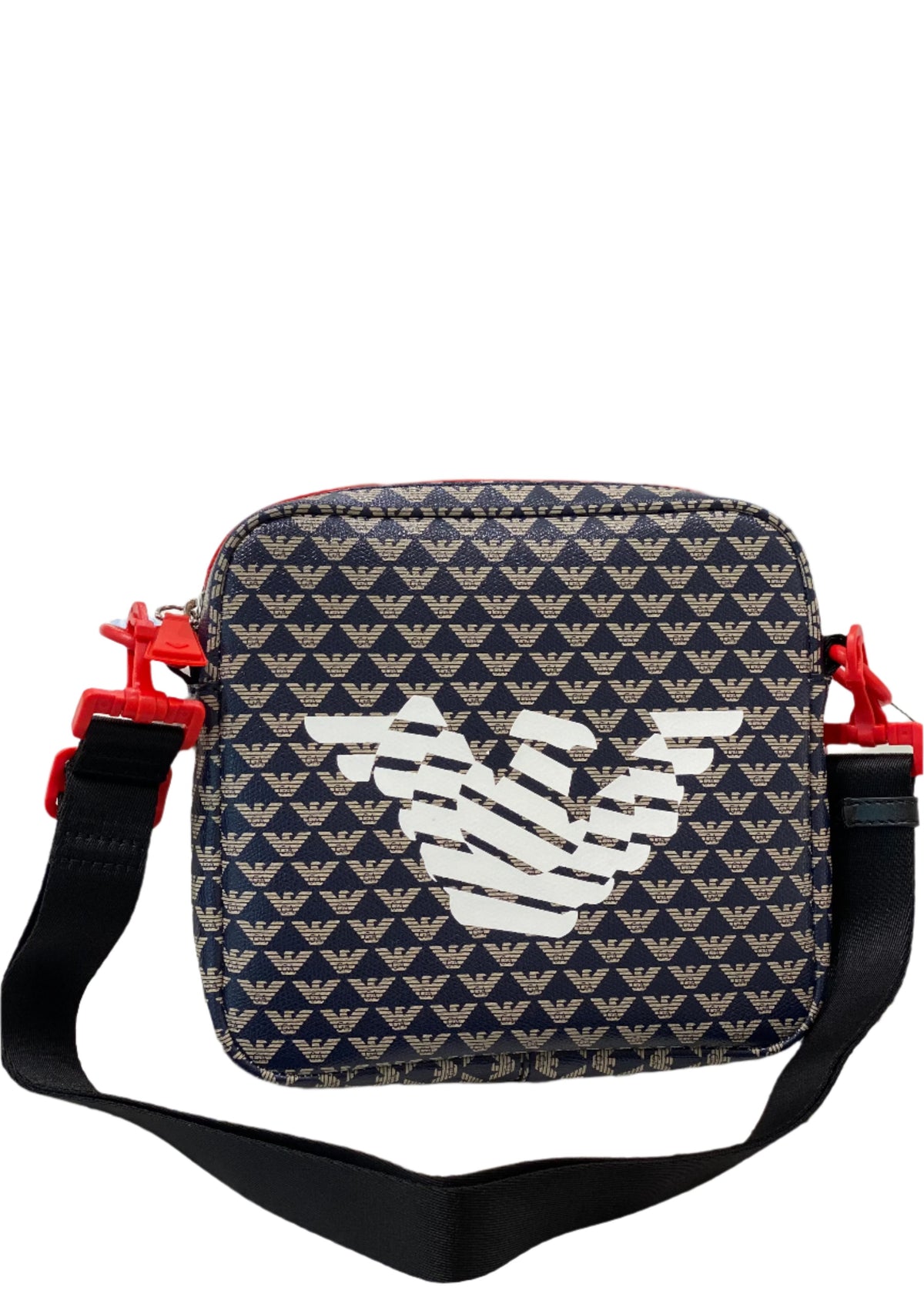 Navy Blue White Logo AOP Crossbody Bag