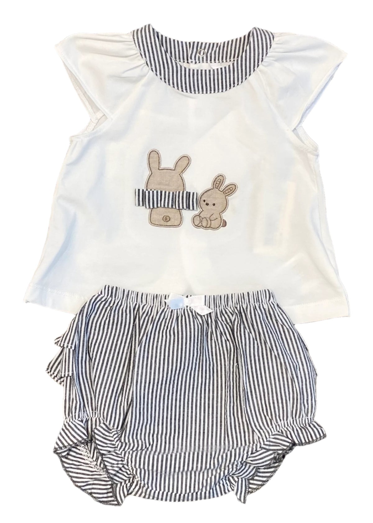 White Gray Embroidered Knickers Set