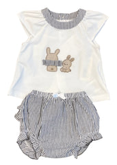 White Gray Embroidered Knickers Set