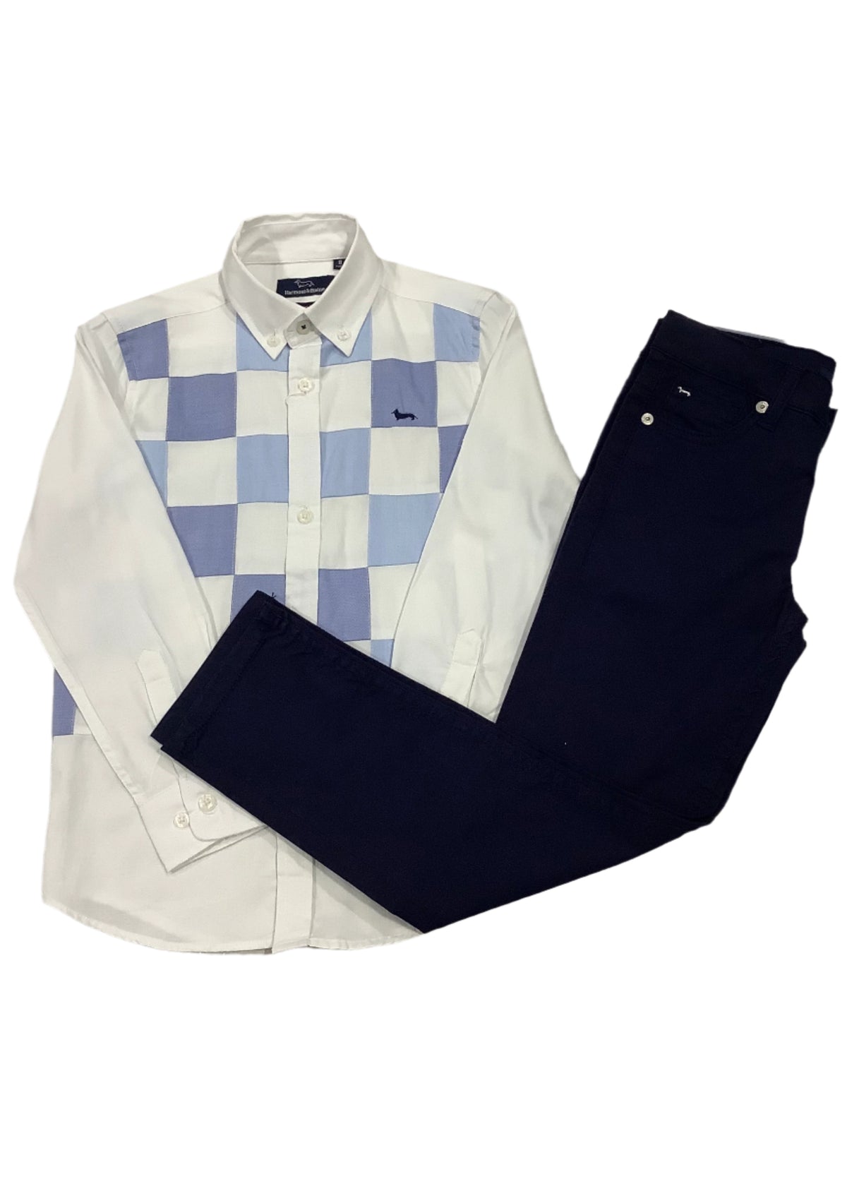 Navy Blue White Blue Checkered Design Top and Trouser Set