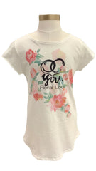 White Multi Floral Love Short Sleeve T-Shirt