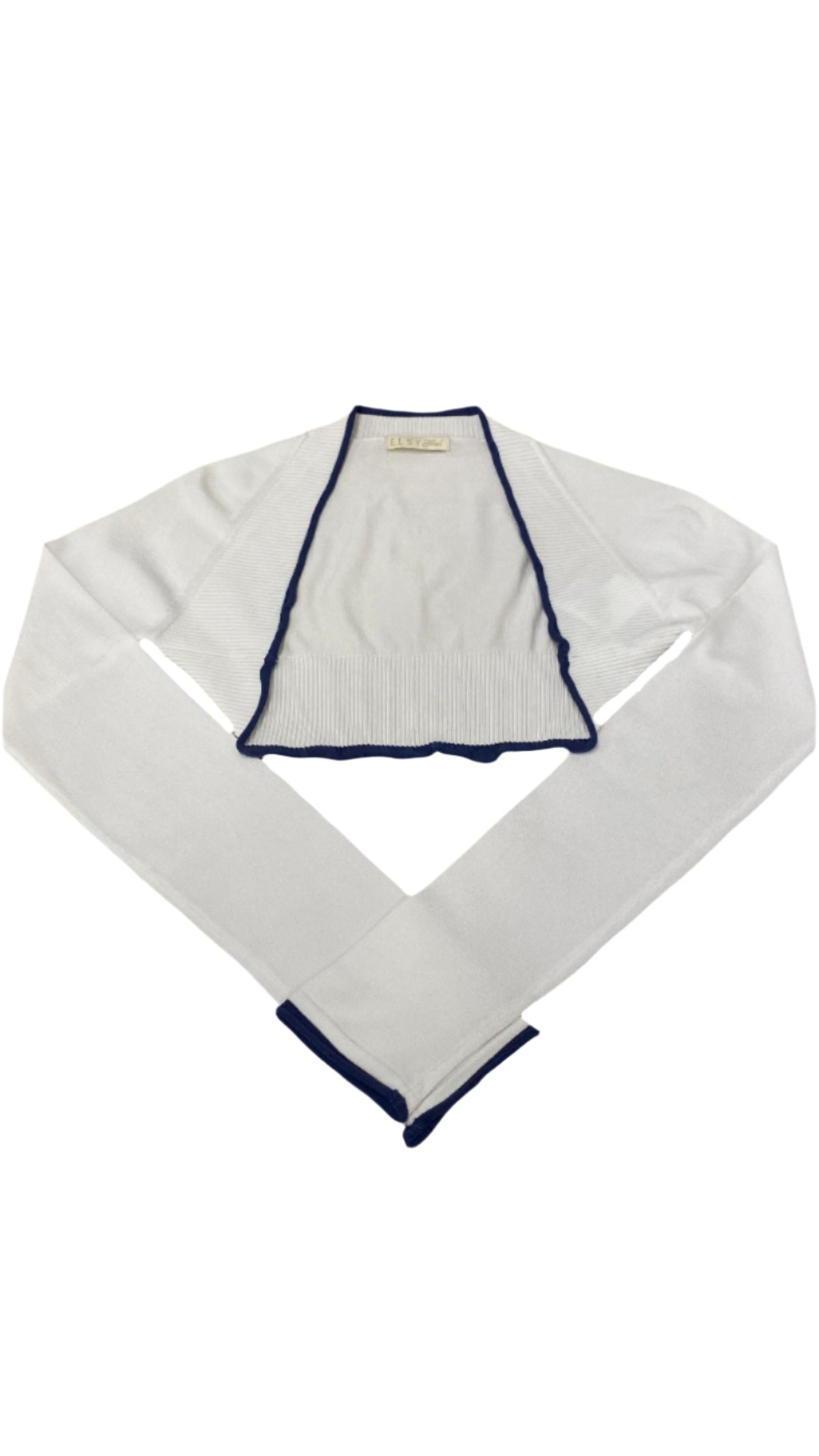 White Navy Blue Carel Knitted Cropped Cardigan