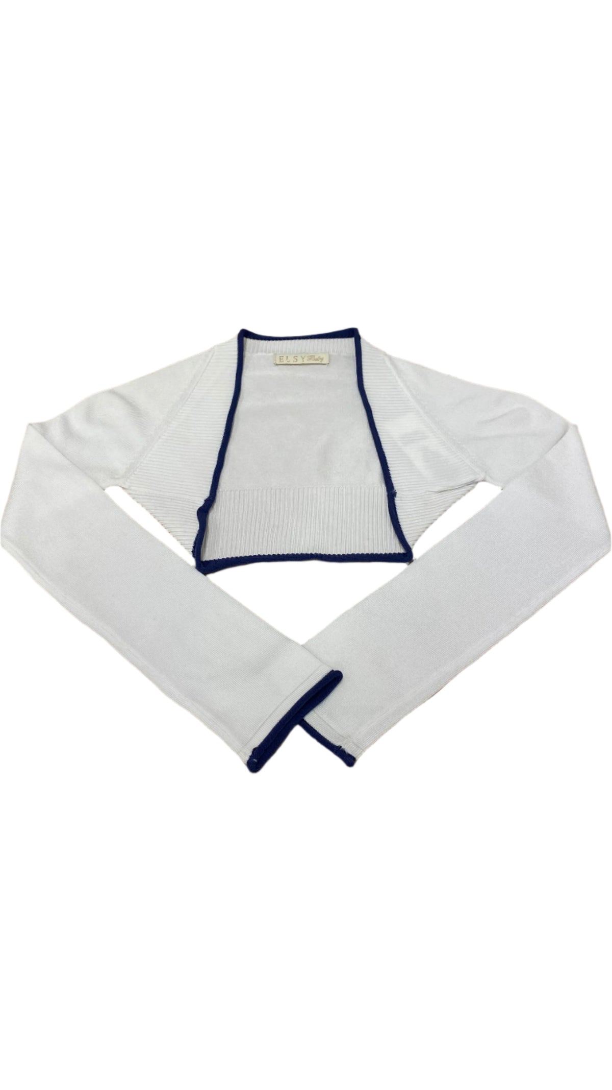 White Navy Blue Fannette Knitted Cropped Cardigan