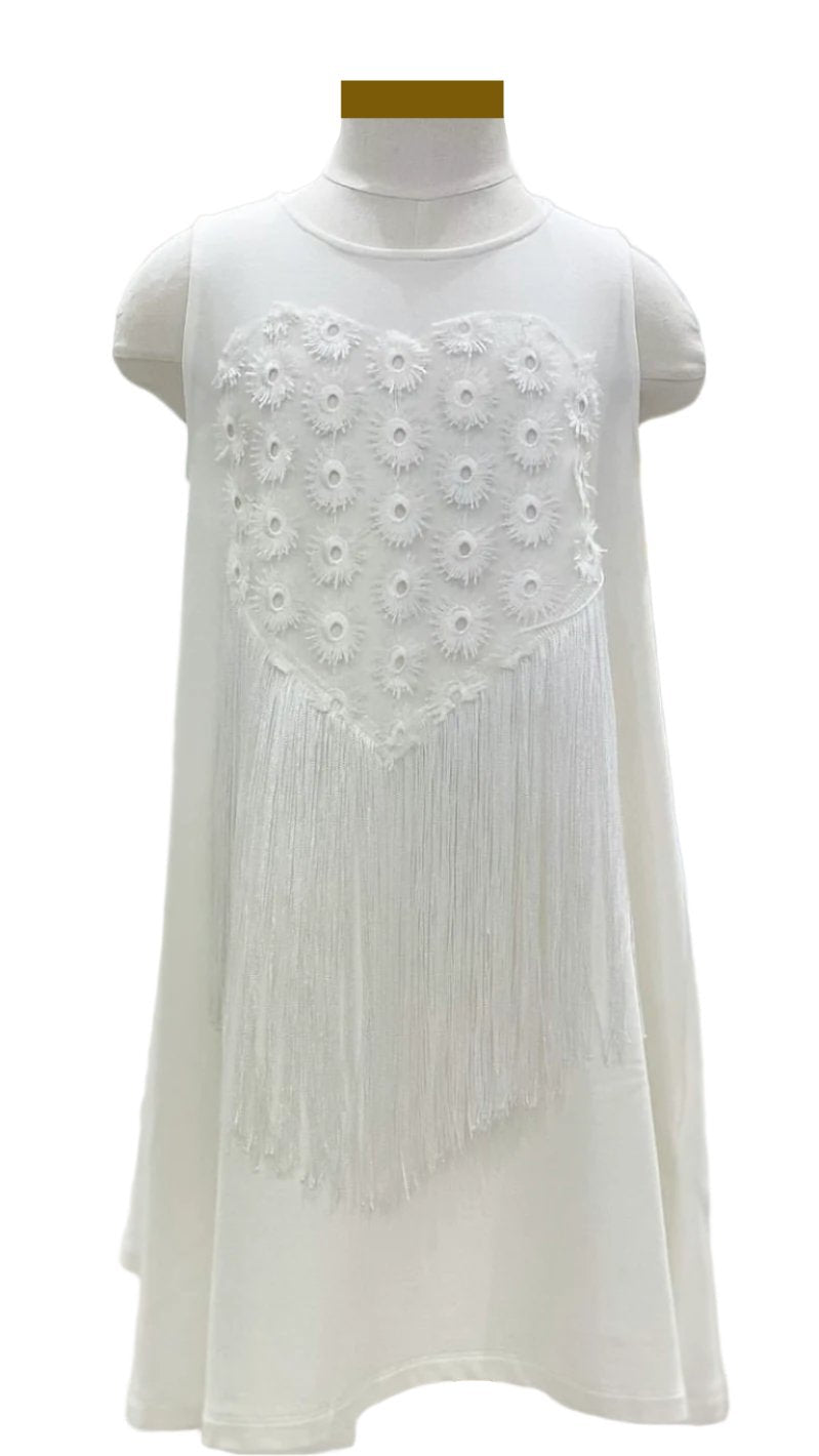 White Bacio Fringe Trim Dress