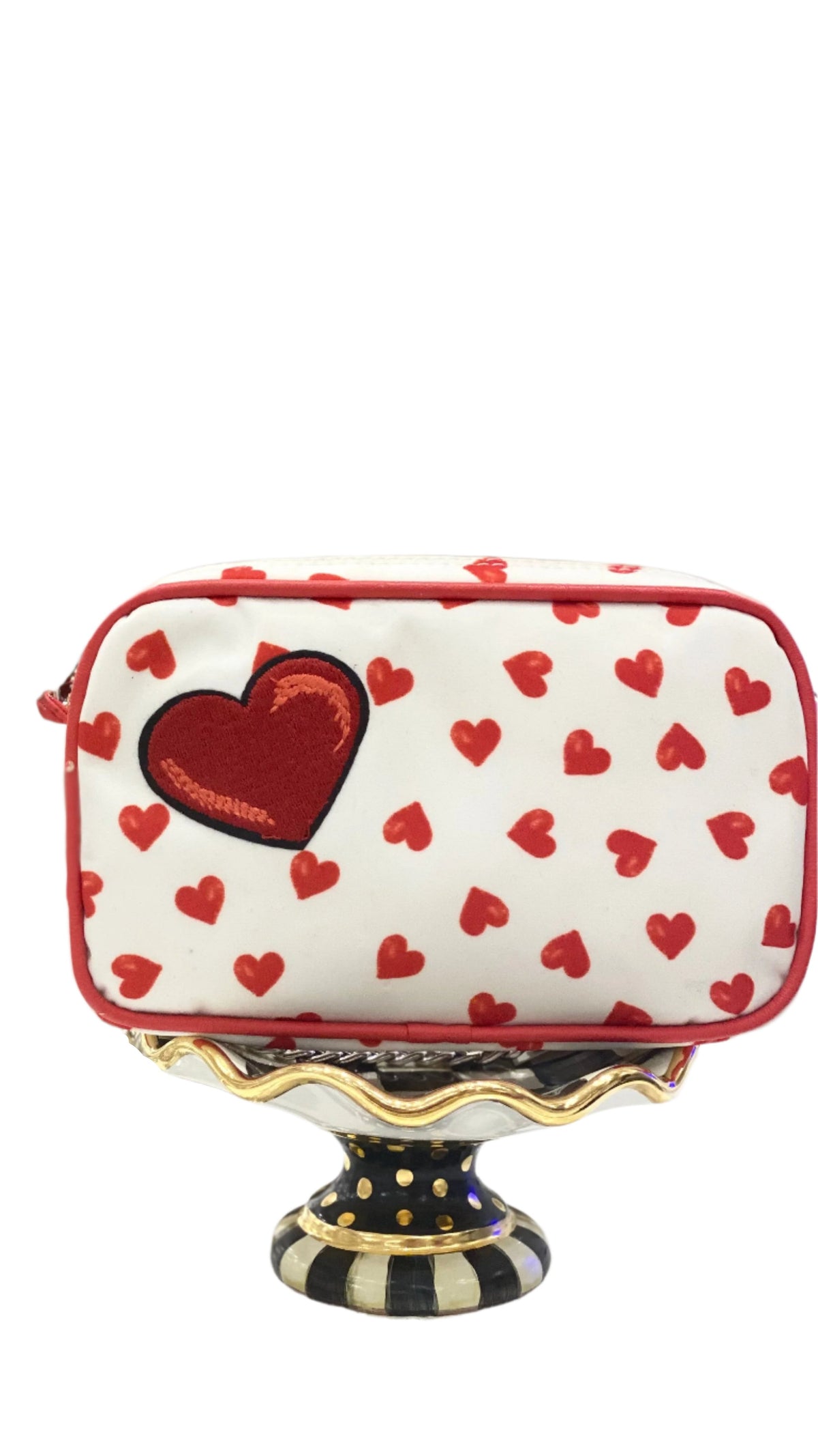 All Over Heart Print and Embroidery Handbag