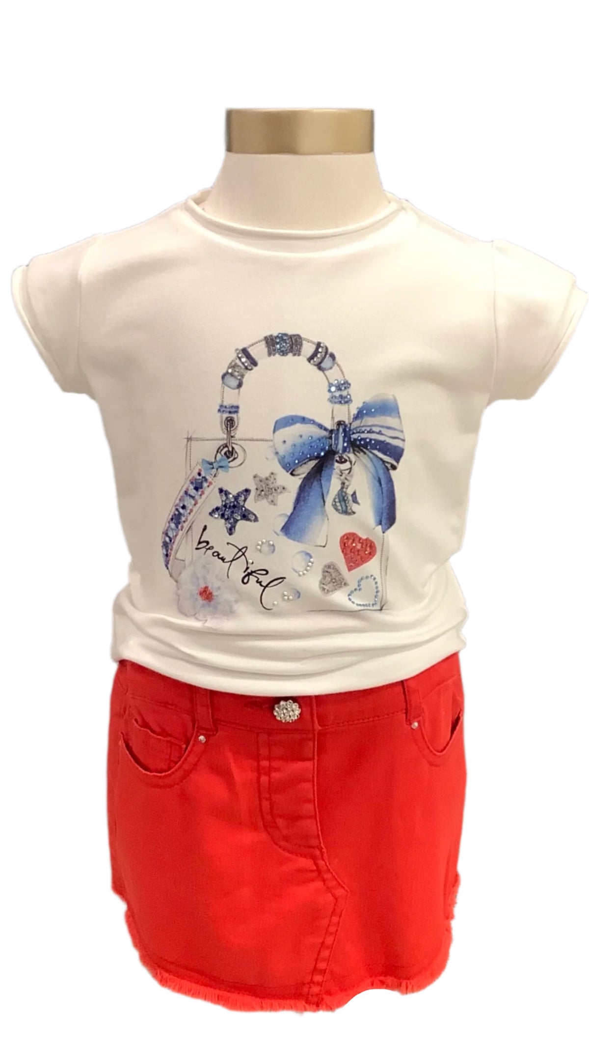 White Red Shells Feira Set Skirt Set