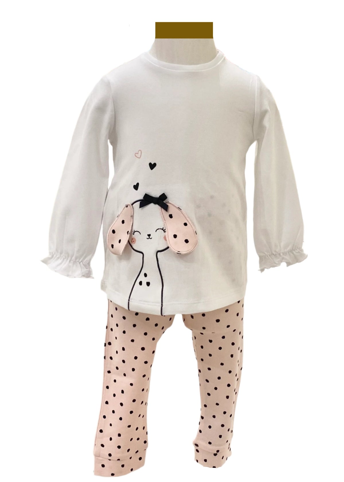 White Peach Polka dots with Embroidery Leggings Set