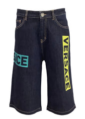 Blue Multi Colored Patch Bermuda Shorts