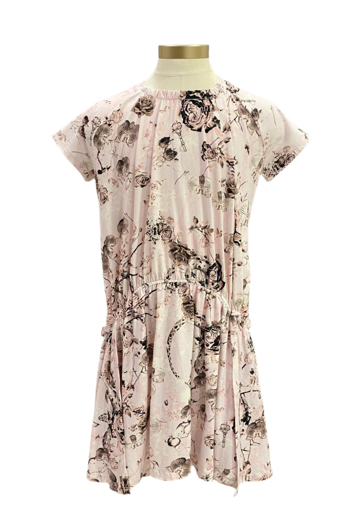 Pink Black Printed Pink Drop Waist Dress