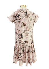 Pink Black Printed Pink Drop Waist Dress