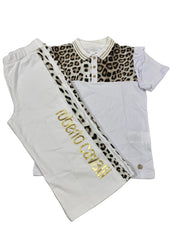 Collared Leopard Design Top and Square Pants
