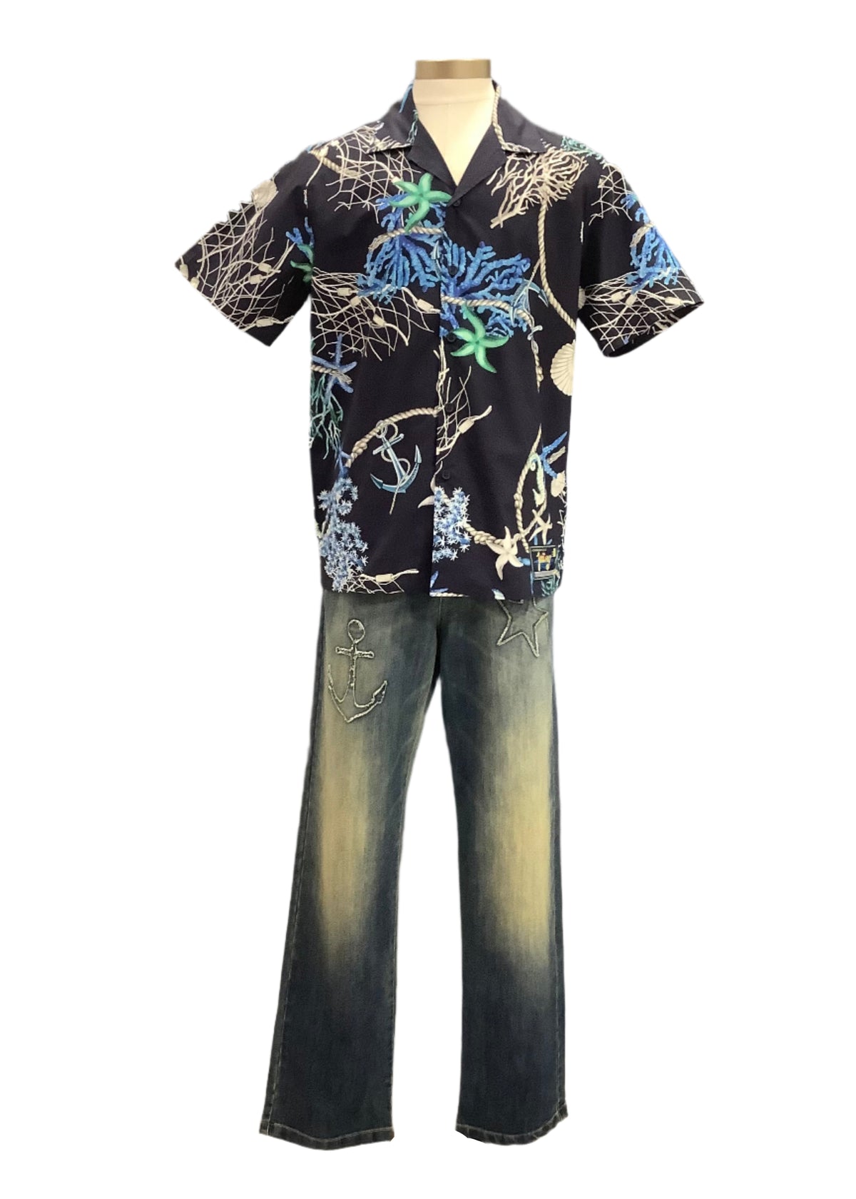 Blue Navy Blue Treasures of the Sea Print Top and Trouser Set