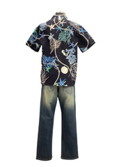 Blue Navy Blue Treasures of the Sea Print Top and Trouser Set