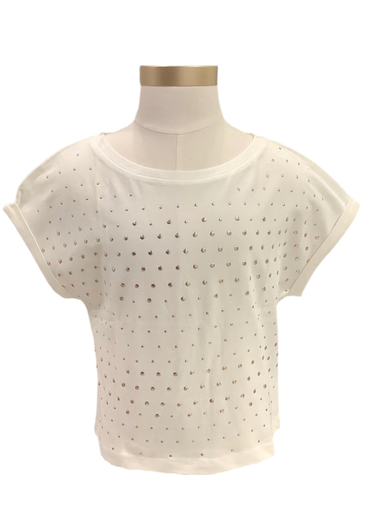 Ivory Crop Top with Gold Studs Short Sleeve T-Shirt