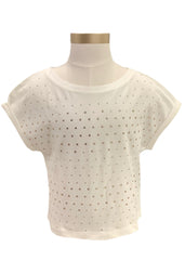 Ivory Crop Top with Gold Studs Short Sleeve T-Shirt
