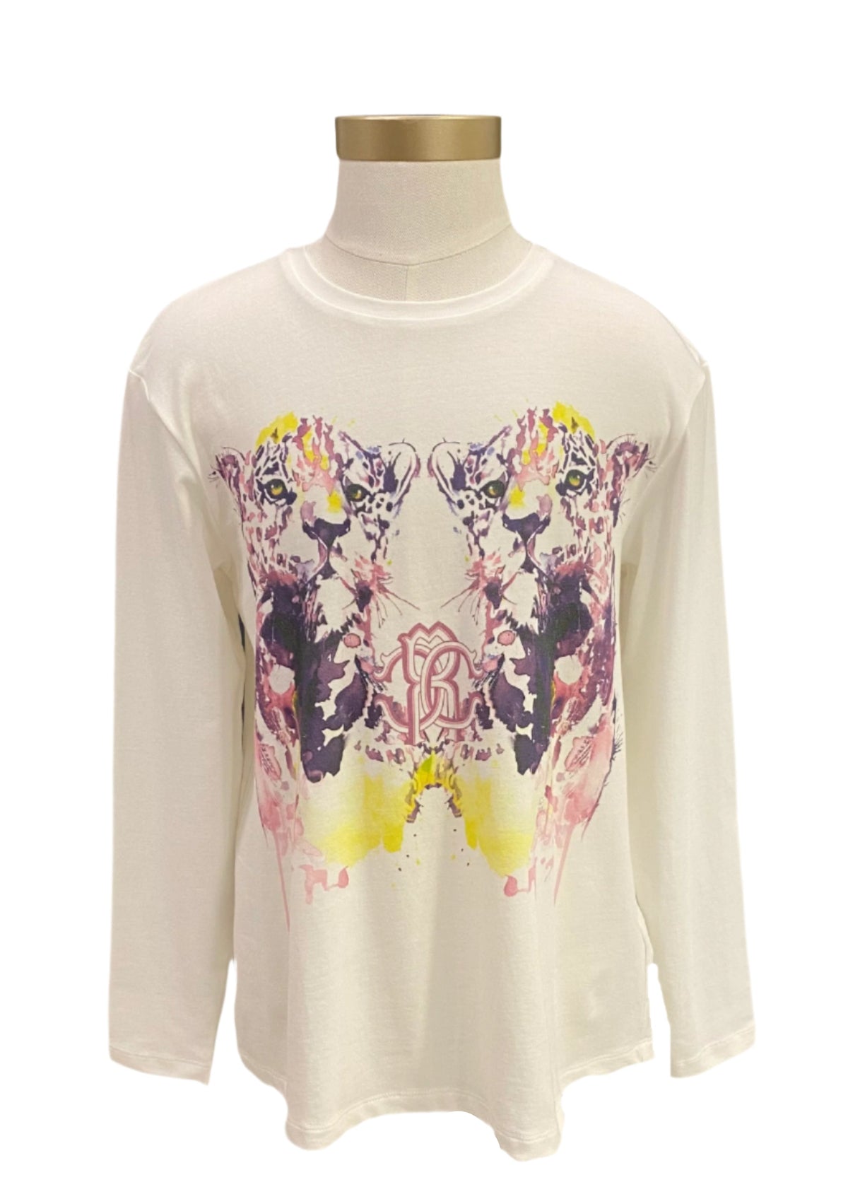 White Multi Double Leopard Print Long Sleeve T-Shirt