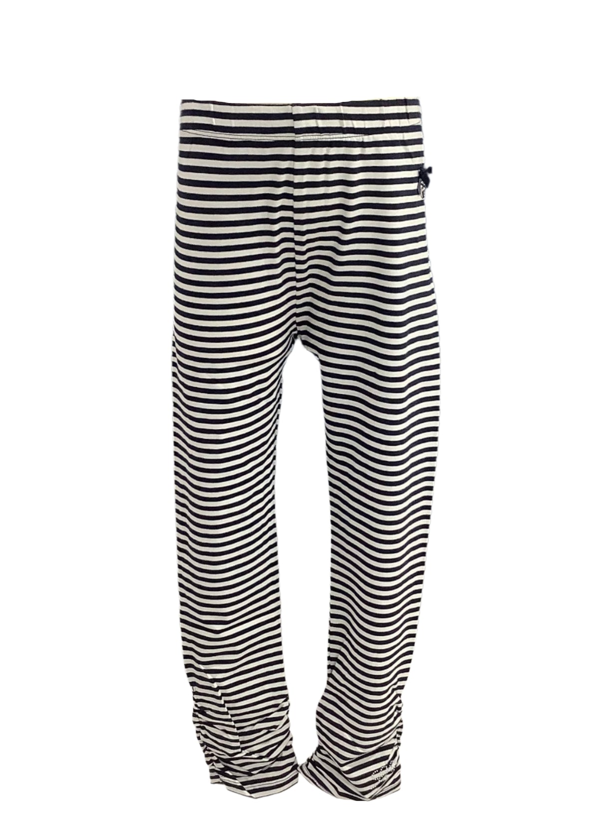 Navy Blue White Striped Calf Length Leggings