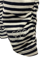 Navy Blue White Striped Calf Length Leggings